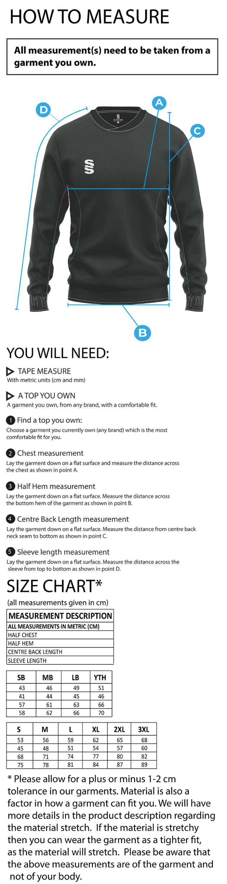 Linthwaite FC - Run Out Top - Unisex Fit - Size Guide