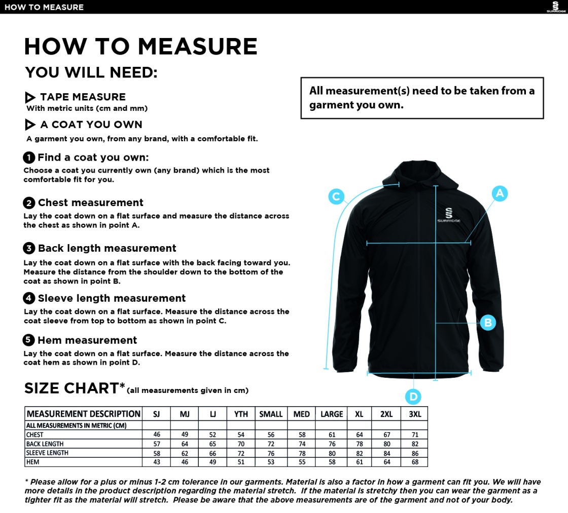 Linthwaite FC - Dual Elite 1/4 Zip Hoody / Rain Jacket - Unisex Fit - Size Guide