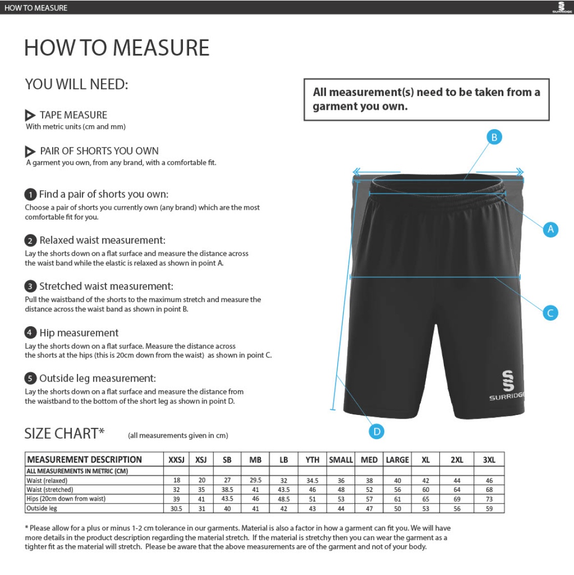 Linthwaite FC - Fuse Shorts - Unisex Fit - Size Guide