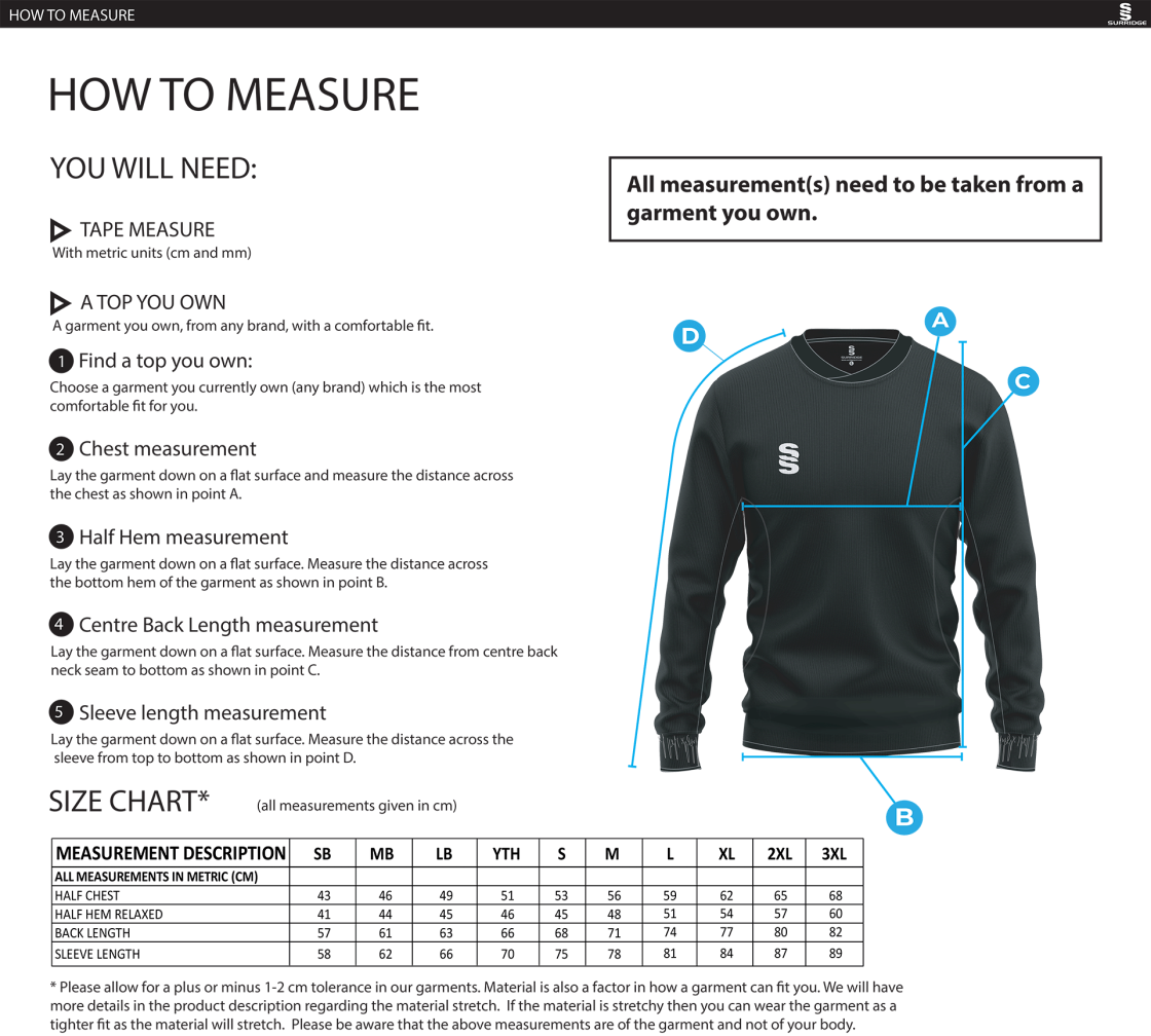 Linthwaite FC - Run Out Top - Unisex Fit - Size Guide