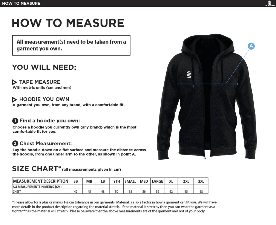 Linthwaite FC - Dual Full Zip Hoody - Unisex Fit - Size Guide