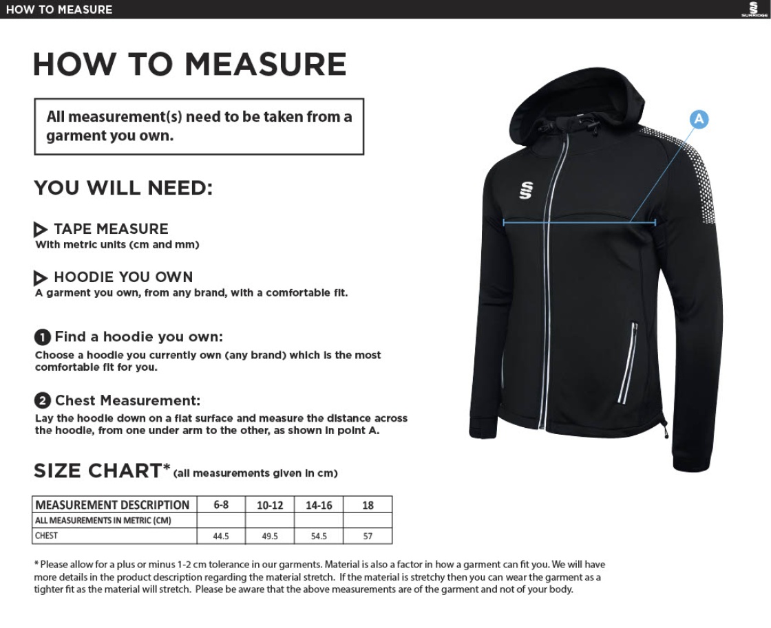 Linthwaite FC - Dual Full Zip Hoody - Ladies Fit - Size Guide